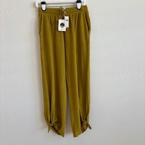 Daily Practice Sweatpants Small Yellow Terry Fleece Velvet Pull On Ankle Tie NWT